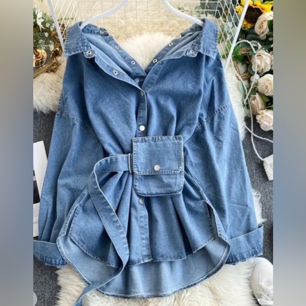 DHGATE MEDIUM Denim Mini Dress with Belt